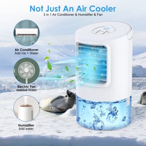 Portable Air Conditioners, 3 in 1 Personal Mini Air Conditioner, Quiet 400ML Portable ac Air Cooler, 3 Speeds, 2/4 Timer, Small Air Conditioner Misting Cooling Fan, Desktop Air Cooler for Room Office