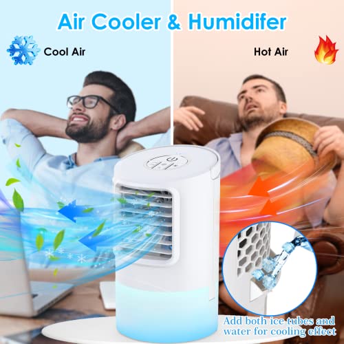 Portable Air Conditioners, 3 in 1 Personal Mini Air Conditioner, Quiet 400ML Portable ac Air Cooler, 3 Speeds, 2/4 Timer, Small Air Conditioner Misting Cooling Fan, Desktop Air Cooler for Room Office