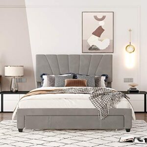 phoyal storage bed, queen size storage bed frame velvet upholstered platform with a big drawer comfortable sleep 62.99 24.80 5.12 inche frame is made of solid mdf and particle board, grey