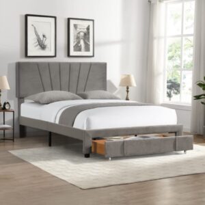 PHOYAL Storage Bed, Queen Size Storage Bed Frame Velvet Upholstered Platform with a Big Drawer Comfortable Sleep 62.99 24.80 5.12 inche Frame is Made of Solid MDF and Particle Board, Grey