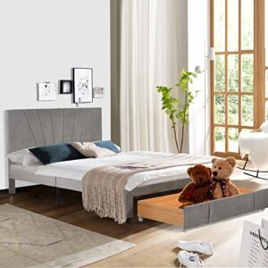 PHOYAL Storage Bed, Queen Size Storage Bed Frame Velvet Upholstered Platform with a Big Drawer Comfortable Sleep 62.99 24.80 5.12 inche Frame is Made of Solid MDF and Particle Board, Grey