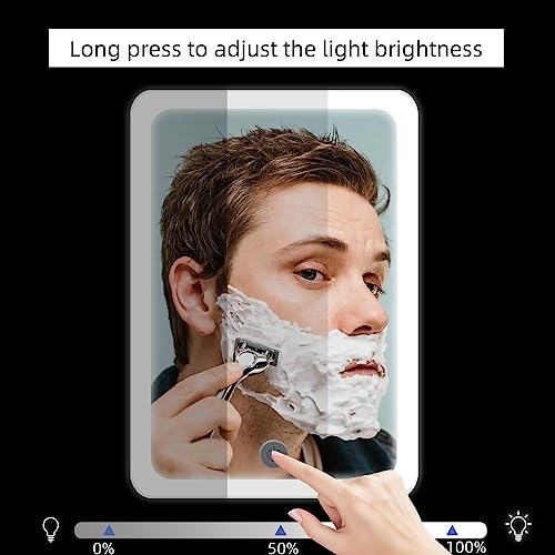 RRtide Heated Shower Mirror Fogless for Shaving with LED Light of 8X5.5inch, Rechargeable Fogless Mirror for Shower with 2 Razor Holders, Made of Real Glass, No Distortion