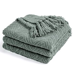 recyco chenille knit throw blanket for couch, versatile decorative woven knit chenille blanket for bed, super soft warm & cozy knitted throw blanket with tassels for sofa, chair. sage green, 50"x60"