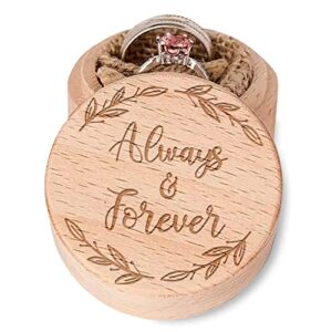 always and forever engraved rustic vintage wood engagement wedding jewelry storage ring box, wooden ring holder for 2 rings