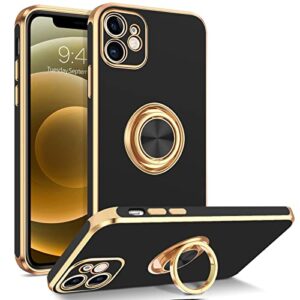 bentoben compatible with iphone 12 mini case with 360° ring holder, shockproof kickstand support car mount women men non-slip protective phone case for iphone 12 mini 5.4", black/gold