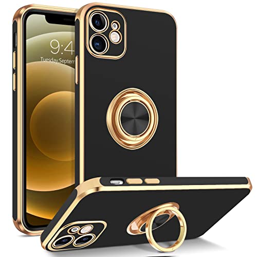 BENTOBEN Compatible with iPhone 12 Mini Case with 360° Ring Holder, Shockproof Kickstand Support Car Mount Women Men Non-Slip Protective Phone Case for iPhone 12 Mini 5.4", Black/Gold