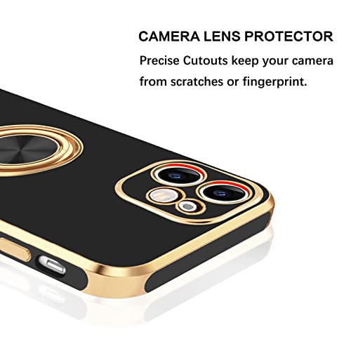 BENTOBEN Compatible with iPhone 12 Mini Case with 360° Ring Holder, Shockproof Kickstand Support Car Mount Women Men Non-Slip Protective Phone Case for iPhone 12 Mini 5.4", Black/Gold