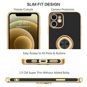 BENTOBEN Compatible with iPhone 12 Mini Case with 360° Ring Holder, Shockproof Kickstand Support Car Mount Women Men Non-Slip Protective Phone Case for iPhone 12 Mini 5.4", Black/Gold