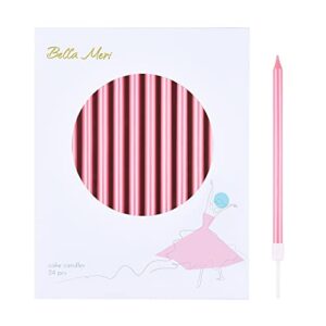 bella meri 24-count pink long thin metallic birthday candles, cake candles, birthday parties, wedding decorations, party candles
