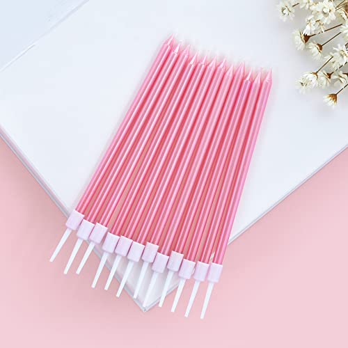 Bella Meri 24-Count Pink Long Thin Metallic Birthday Candles, Cake Candles, Birthday Parties, Wedding Decorations, Party Candles