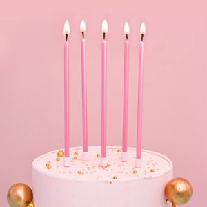 Bella Meri 24-Count Pink Long Thin Metallic Birthday Candles, Cake Candles, Birthday Parties, Wedding Decorations, Party Candles