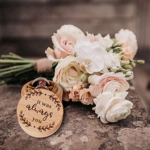 It Was Always You Engraved Rustic Vintage Wood Engagement Jewelry Storage Ring Box, Wooden Ring Holder for Girlfriend Wife fiancee Wedding Anniversary Valentines Day Gift