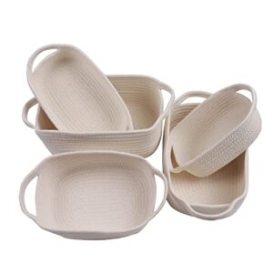 stellaberry woven baskets for storage rectangle set with handles 5 piece storage basket organizer natural cotton rope woven baskets for pet supplies children's toys home decoration (white)