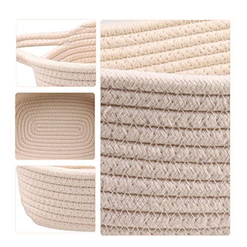 STELLABERRY Woven Baskets for Storage Rectangle Set with Handles 5 Piece Storage Basket Organizer Natural Cotton Rope Woven Baskets for Pet Supplies Children's Toys Home Decoration (White)