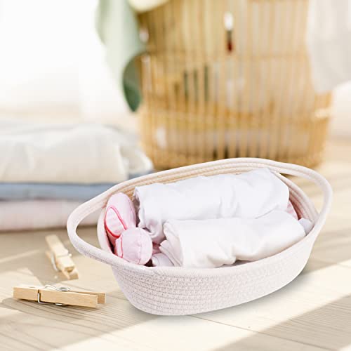 STELLABERRY Woven Baskets for Storage Rectangle Set with Handles 5 Piece Storage Basket Organizer Natural Cotton Rope Woven Baskets for Pet Supplies Children's Toys Home Decoration (White)