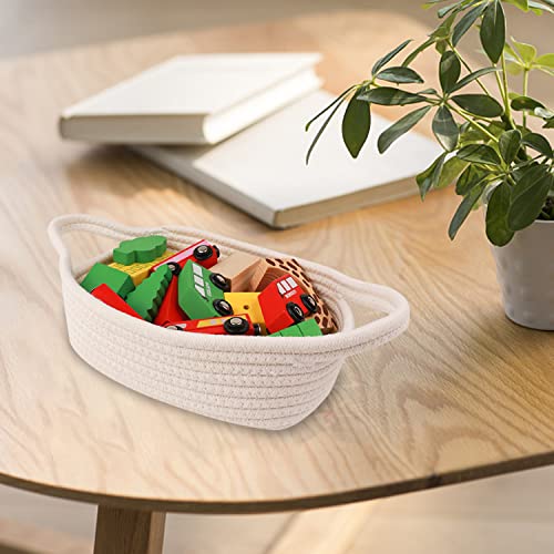 STELLABERRY Woven Baskets for Storage Rectangle Set with Handles 5 Piece Storage Basket Organizer Natural Cotton Rope Woven Baskets for Pet Supplies Children's Toys Home Decoration (White)