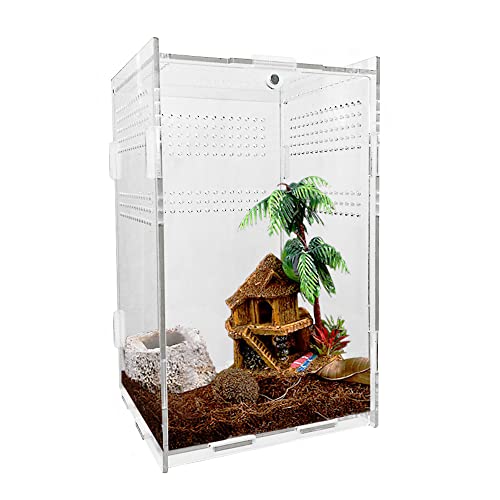 JOBEDE Acrylic Reptile Terrarium, Transparent Reptile Tank Habitat Terrariums Mini Enclosure Feeding Breeding Box with Cover for Tarantula Isopod Roach InvertebratesGecko Frog （5“x5”x8“）