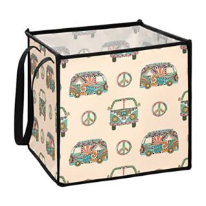 alaza collapsible storage basket - colorful hippie camper bus rotary folding storage basket container organizer bags - large clothes hamper tote with carry handles(229ya0a)