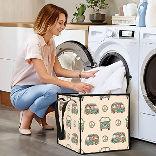 ALAZA Collapsible Storage Basket - Colorful Hippie Camper Bus Rotary Folding Storage Basket Container Organizer Bags - Large Clothes Hamper Tote with Carry Handles(229ya0a)