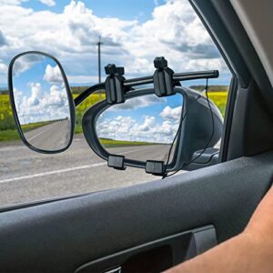 Tallew 2 Pieces Towing Mirror Universal Black Clip on Bar Extension Mirror Kit Adjustable 360 Degree Rotation Side Mirror for Trailer RV Rearview Mirror Accessories
