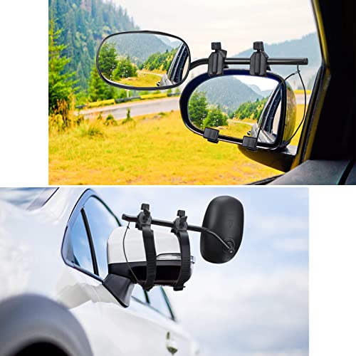 Tallew 2 Pieces Towing Mirror Universal Black Clip on Bar Extension Mirror Kit Adjustable 360 Degree Rotation Side Mirror for Trailer RV Rearview Mirror Accessories
