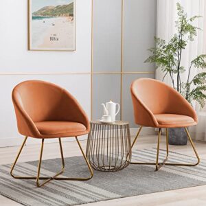 artechworks modern velvet dinning chair with golden legs, lounge chair set of 2, accent armchair for living dining room bedroom reception chair, caramel