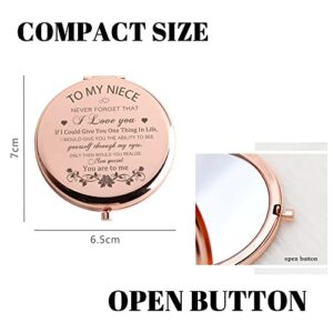 GAOLZIUY Niece Gifts Compact Mirror for Niece from Aunt, Rose Gold Niece Compact Mirror, Birthday Gifts for Niece from Aunt Uncle for Niece’s Birthday, Graduation Wedding Anniversary Christmas