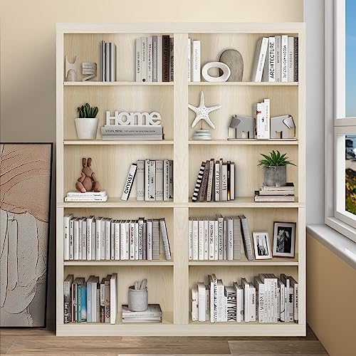 LYNSLIM Wooden Bookcase, 5-Shelf Free Standing Bookcase for Home Office Living Room Open Display Organizer Storage Bookshelf, Oak Finish Decor Furniture (2 PCS Antique White)