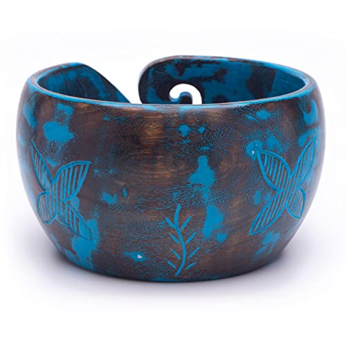 Premium Yarn Bowls | Size (7 x 4.5) inches | Wooden Yarn Storage Bowls | Crocheting Accessories and Supplies Organizer | Multicolour -inanosa (Blue)