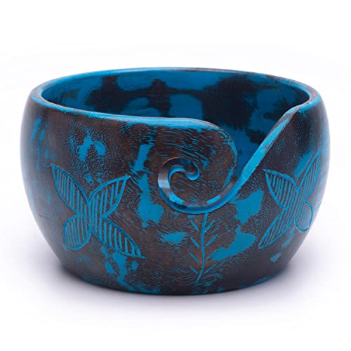 Premium Yarn Bowls | Size (7 x 4.5) inches | Wooden Yarn Storage Bowls | Crocheting Accessories and Supplies Organizer | Multicolour -inanosa (Blue)