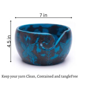 Premium Yarn Bowls | Size (7 x 4.5) inches | Wooden Yarn Storage Bowls | Crocheting Accessories and Supplies Organizer | Multicolour -inanosa (Blue)