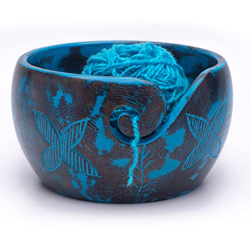 Premium Yarn Bowls | Size (7 x 4.5) inches | Wooden Yarn Storage Bowls | Crocheting Accessories and Supplies Organizer | Multicolour -inanosa (Blue)