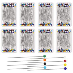 800pcs sewing pins for fabric - cuttte 8 boxes straight pins with colored ball glass heads, 1.5inch long, quilting pins for sewing, fabric pins for crafts dressmaker diy decoration, multicolor