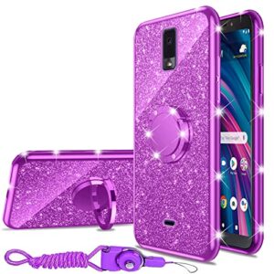 case for blu view 3 (b140dl) luxury cute soft tpu silicone glitter cover for girls women with diamond ring kickstand bumper shockproof full body protection case for blu view 3 (b140dl) - purple