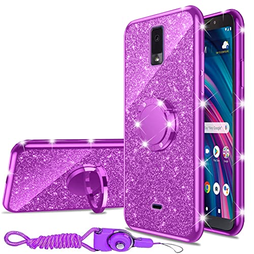 Case for BLU View 3 (B140DL) Luxury Cute Soft TPU Silicone Glitter Cover for Girls Women with Diamond Ring Kickstand Bumper Shockproof Full Body Protection Case for BLU View 3 (B140DL) - Purple