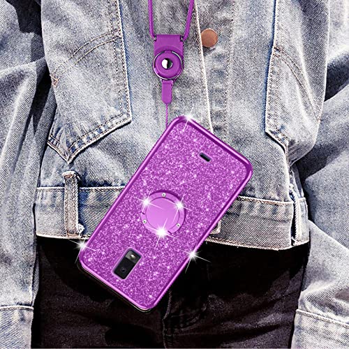 Case for BLU View 3 (B140DL) Luxury Cute Soft TPU Silicone Glitter Cover for Girls Women with Diamond Ring Kickstand Bumper Shockproof Full Body Protection Case for BLU View 3 (B140DL) - Purple