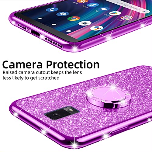 Case for BLU View 3 (B140DL) Luxury Cute Soft TPU Silicone Glitter Cover for Girls Women with Diamond Ring Kickstand Bumper Shockproof Full Body Protection Case for BLU View 3 (B140DL) - Purple