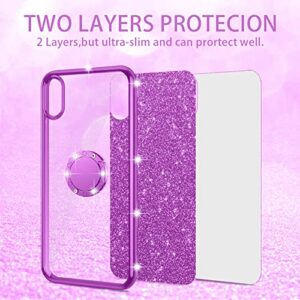 Case for BLU View 3 (B140DL) Luxury Cute Soft TPU Silicone Glitter Cover for Girls Women with Diamond Ring Kickstand Bumper Shockproof Full Body Protection Case for BLU View 3 (B140DL) - Purple