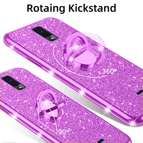 Case for BLU View 3 (B140DL) Luxury Cute Soft TPU Silicone Glitter Cover for Girls Women with Diamond Ring Kickstand Bumper Shockproof Full Body Protection Case for BLU View 3 (B140DL) - Purple