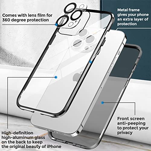 [2023 New Safety Lock+Camera Protector] Magnetic Case for iPhone 13 Pro Max,[100% Screen Sensitivity ][Anti-Peeping Screen Protector] Double Sided 9H Glass Privacy Case for iPhone 13 Pro Max