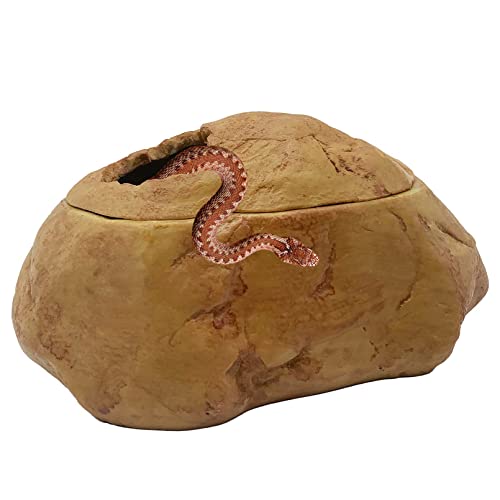 kathson Reptiles Hide Cave Resin Ball Python Hideout Snake Shedding Egg-Laying Hideaway Natural Rock Look Shtelter for Small Reptile Corn Snake Gecko