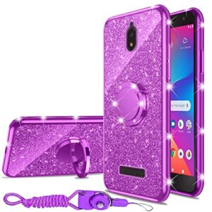 nancheng for blu view 2/b130dl case luxury cute soft tpu silicone glitter cover for girls women with diamond ring kickstand bumper shockproof full body protection case for blu view 2/b130dl - purple