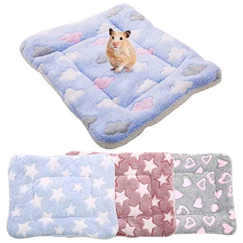 ROZKITCH 4 Pieces Guinea Pig Blanket Bed, Washable Hamster Bedding Pad for Small Animal, Soft Plush Fleece Mat for Sugar Glider Hedgehog Chinchilla Sleep Bed, Rabbit Cage Accessories 11.8 x 15.7inch