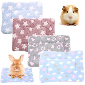 rozkitch 4 pieces guinea pig blanket bed, washable hamster bedding pad for small animal, soft plush fleece mat for sugar glider hedgehog chinchilla sleep bed, rabbit cage accessories 11.8 x 15.7inch