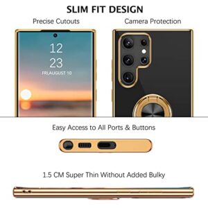 BENTOBEN Samsung S22 Ultra Case, 360° Ring Holder Kickstand Support Car Mount Elegant Plating Edge Slim Shockproof Soft TPU Protective Phone Cover for Samsung Galaxy S22 Ultra 6.8" 2022, Black/Gold