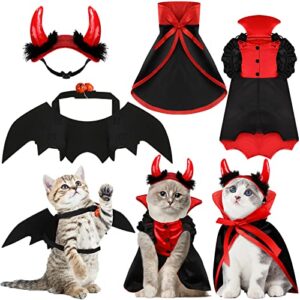 4 Pcs Halloween Pet Costume Set, Funny Vampire Cape Cloak Devil's Horn Headband Bat Wings with Bell Vampire Costume for Cat and Small Dogs, Cat Outfit Clothes for Halloween Party Pet Cosplay (Large)