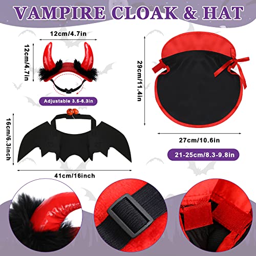 4 Pcs Halloween Pet Costume Set, Funny Vampire Cape Cloak Devil's Horn Headband Bat Wings with Bell Vampire Costume for Cat and Small Dogs, Cat Outfit Clothes for Halloween Party Pet Cosplay (Large)