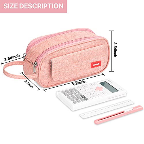 AOREGRE Pencil Case Big Capacity Pencil Bag School Pencil Case Portable Office Stationery Makeup Bag College Supplies School College Office Organizer for Student Teens Girls Adults - Pink