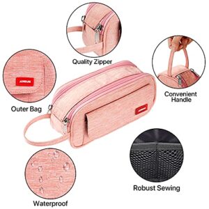 AOREGRE Pencil Case Big Capacity Pencil Bag School Pencil Case Portable Office Stationery Makeup Bag College Supplies School College Office Organizer for Student Teens Girls Adults - Pink