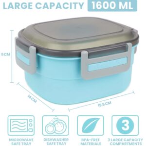 Bugucat Bento Box 54 Oz, Lunch Box with 3 Compartments and Cutlery, Reusable Lunch Containers with Ice Pack, Adults Food Storage Containers for Work Picnic, Dishwasher-safe, BPA-Free